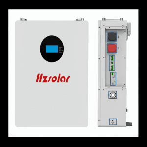 Alt Text: باتری لیتیومی دیواری HZ Solar سری هوشمند ظرفیت 5.37 کیلووات ساعت 105 آمپر ساعت 51.2 ولت LiFePO4 با نمایشگر LCD